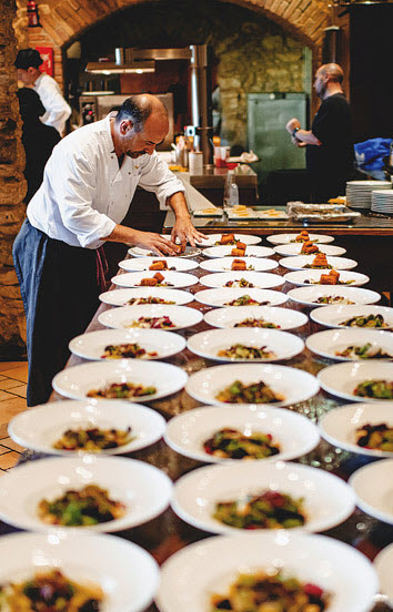 wedding dinner prep at Masia Victoria