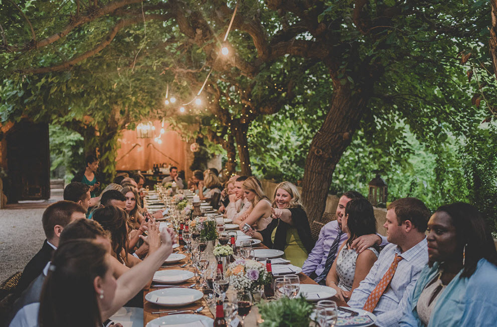 A wedding reception dinner at Masia Catalina